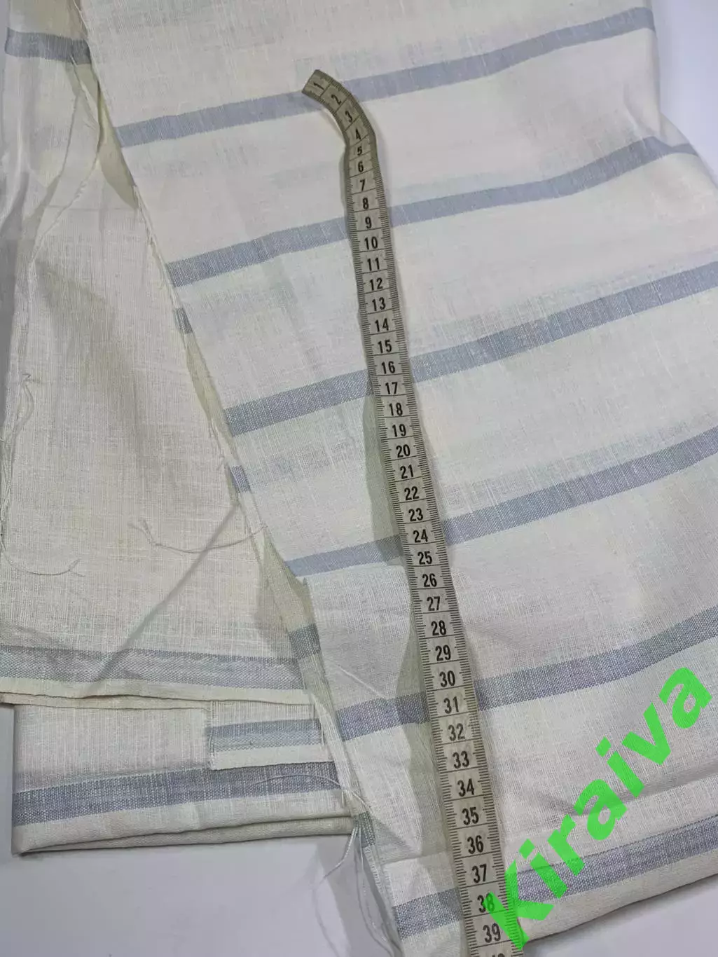 Отрез винтажной ткани лен/хлопок 43?475 см в полоску синий на белом СССР (Н2868) 7