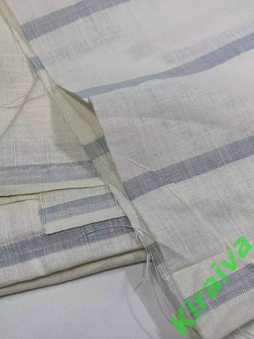 Отрез винтажной ткани лен/хлопок 185?180 см в полоску синий белом СССР Н2868,1 1