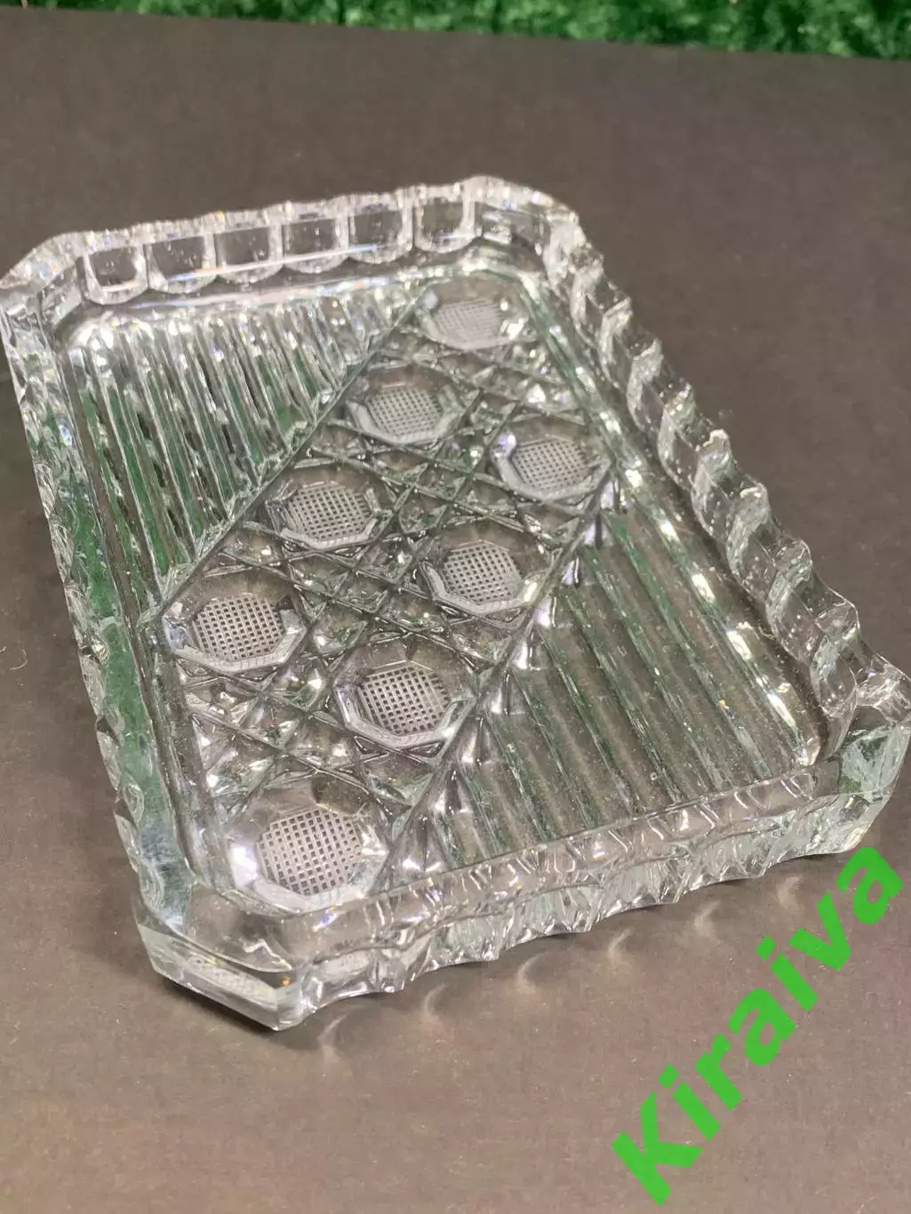 Блюдо хрустальное квадратно винтаж СССР салатник конфетница геометрический Н2874 2
