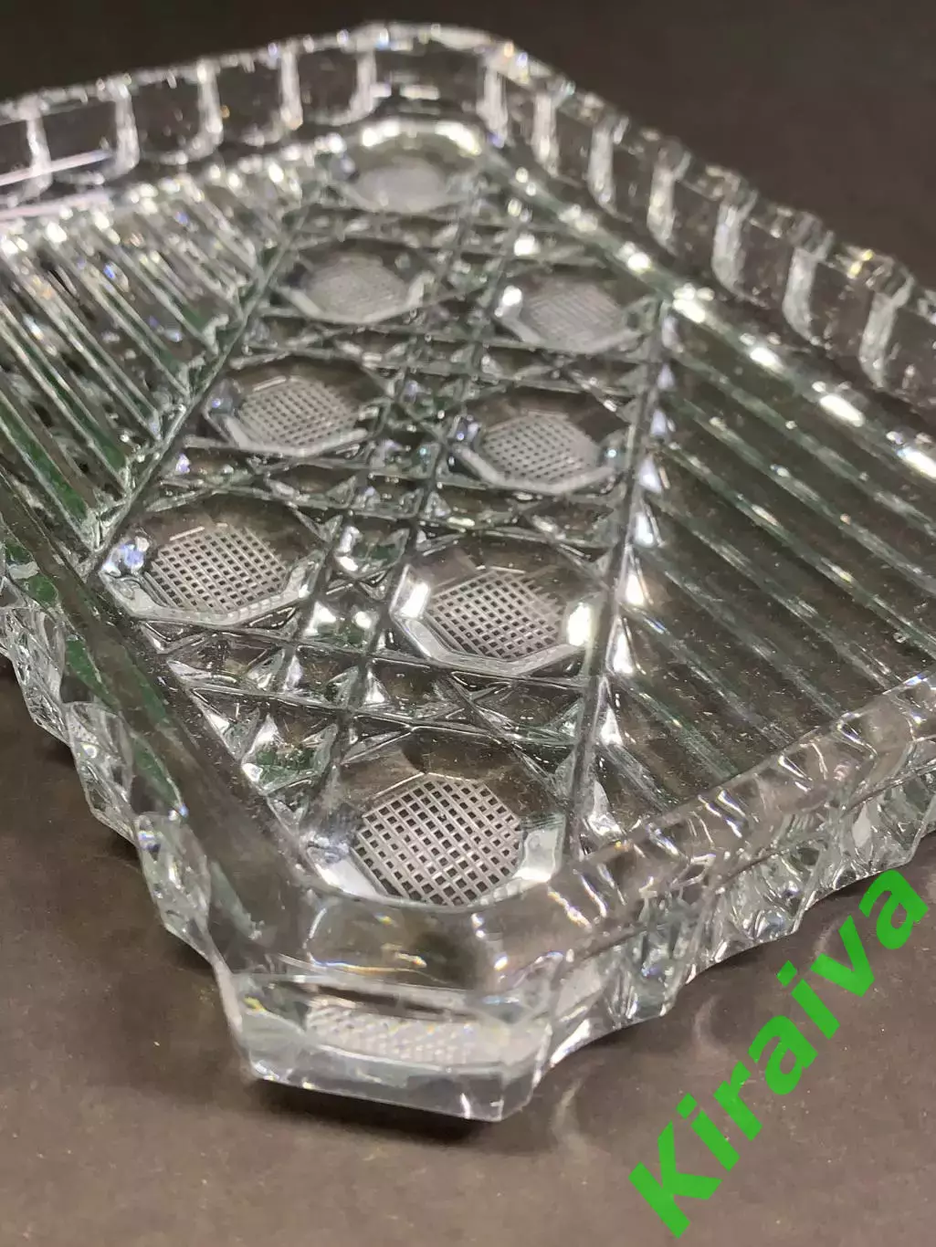 Блюдо хрустальное квадратно винтаж СССР салатник конфетница геометрический Н2874 3
