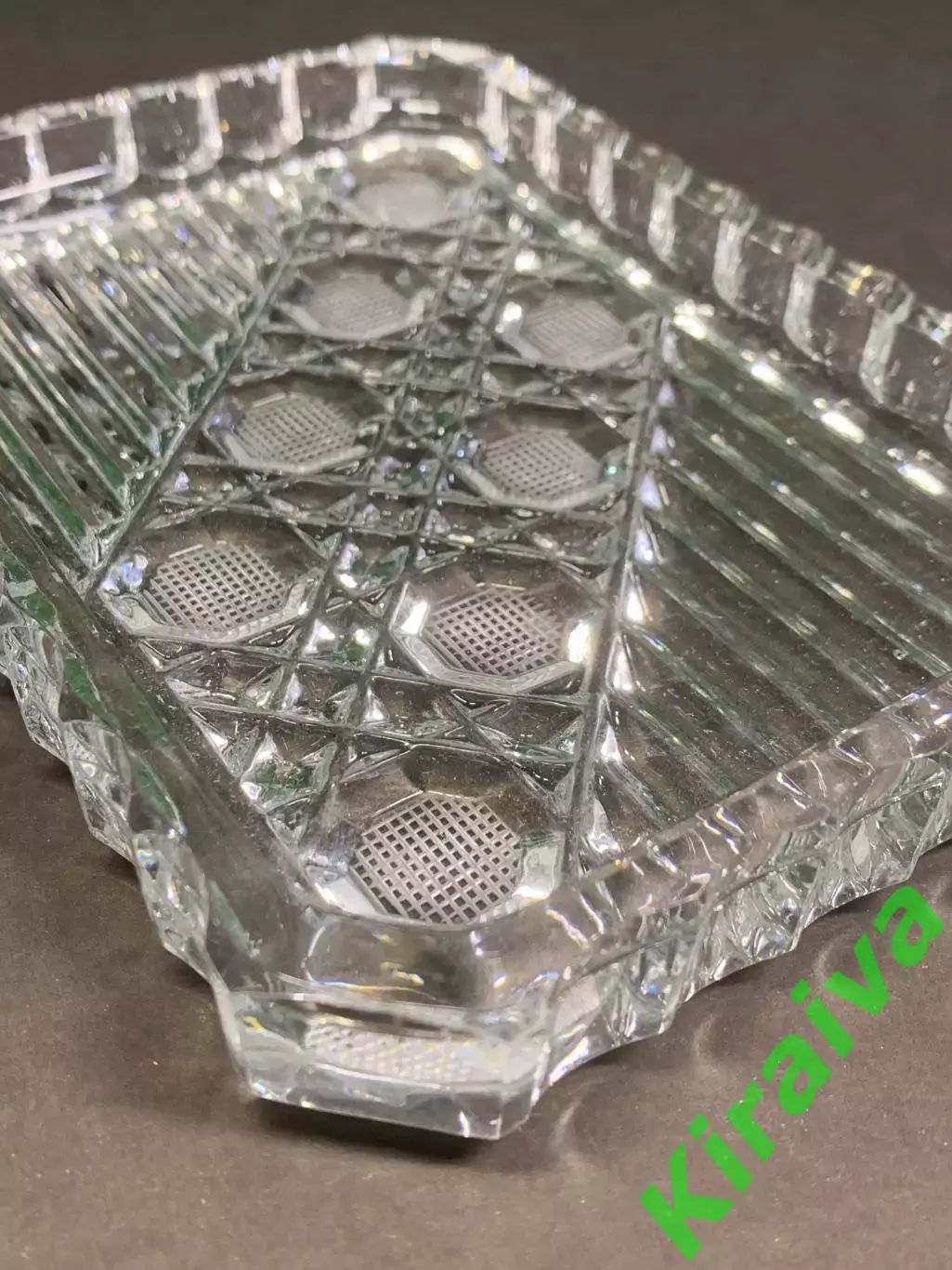 Блюдо хрустальное квадратно винтаж СССР салатник конфетница геометрический Н2874 4
