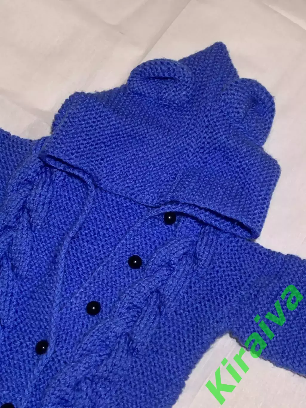 Комбинезон вязаный для малыша 3–9 м с капюшоном ушками детский синий (Н2885) 3