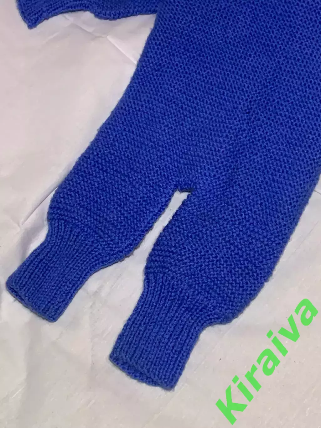 Комбинезон вязаный для малыша 3–9 м с капюшоном ушками детский синий (Н2885) 7