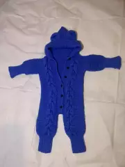 Комбинезон вязаный для малыша 3–9 м с капюшоном ушками детский синий (Н2885)