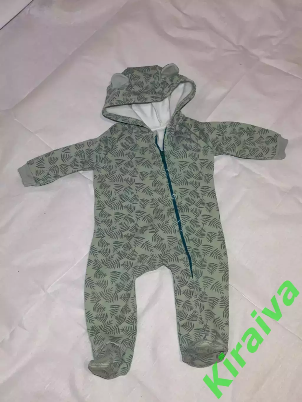 Комбинезон детский дизайнерский с ушками «Листочки» теплый футер с меховой Н2887