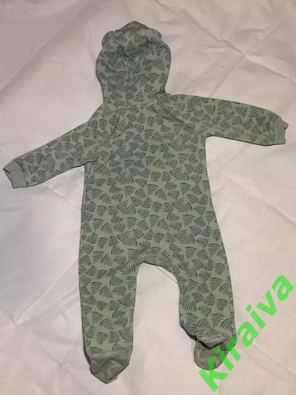 Комбинезон детский дизайнерский с ушками «Листочки» теплый футер с меховой Н2887 3