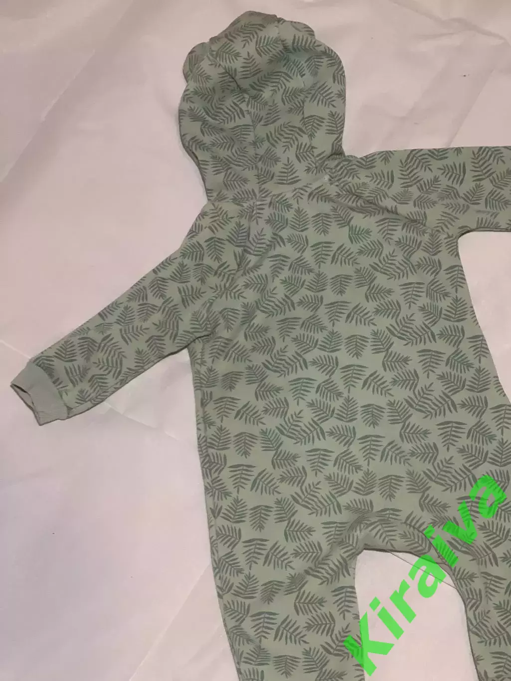 Комбинезон детский дизайнерский с ушками «Листочки» теплый футер с меховой Н2887 4