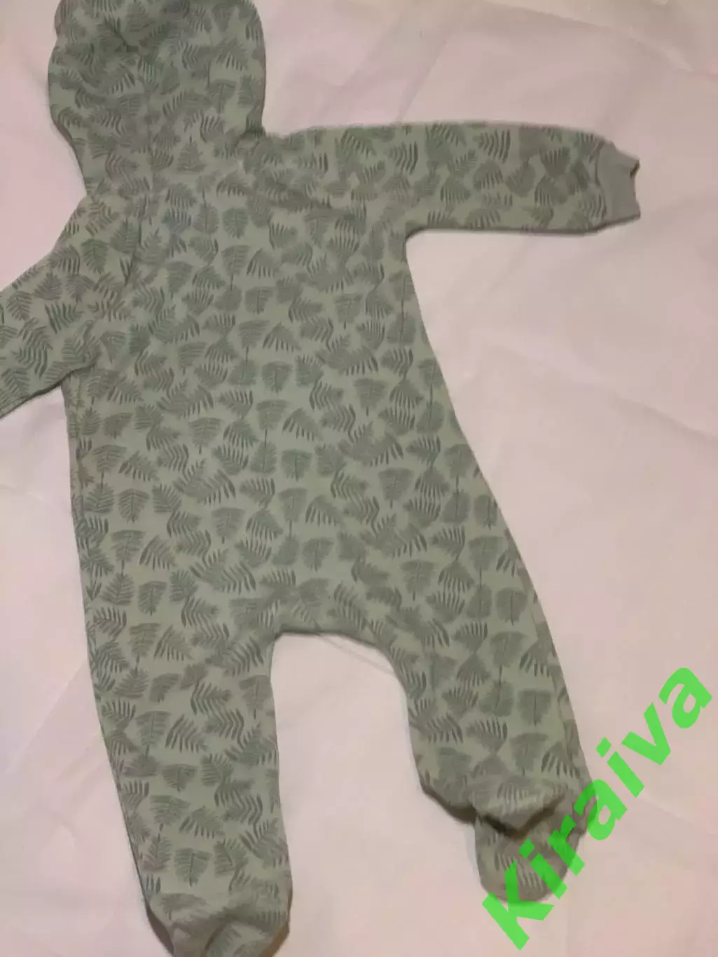 Комбинезон детский дизайнерский с ушками «Листочки» теплый футер с меховой Н2887 5