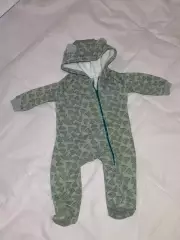 Комбинезон детский дизайнерский с ушками «Листочки» теплый футер с меховой Н2887