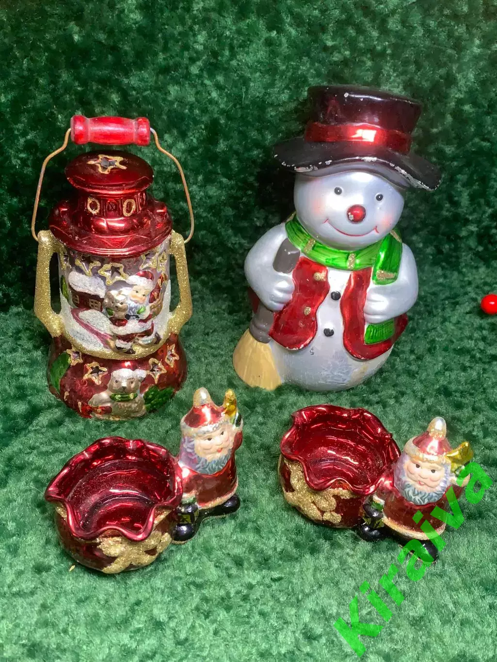 Набор новогоднего декора подсвечники Дед Мороз и фигурка снеговика и фон (Н2894