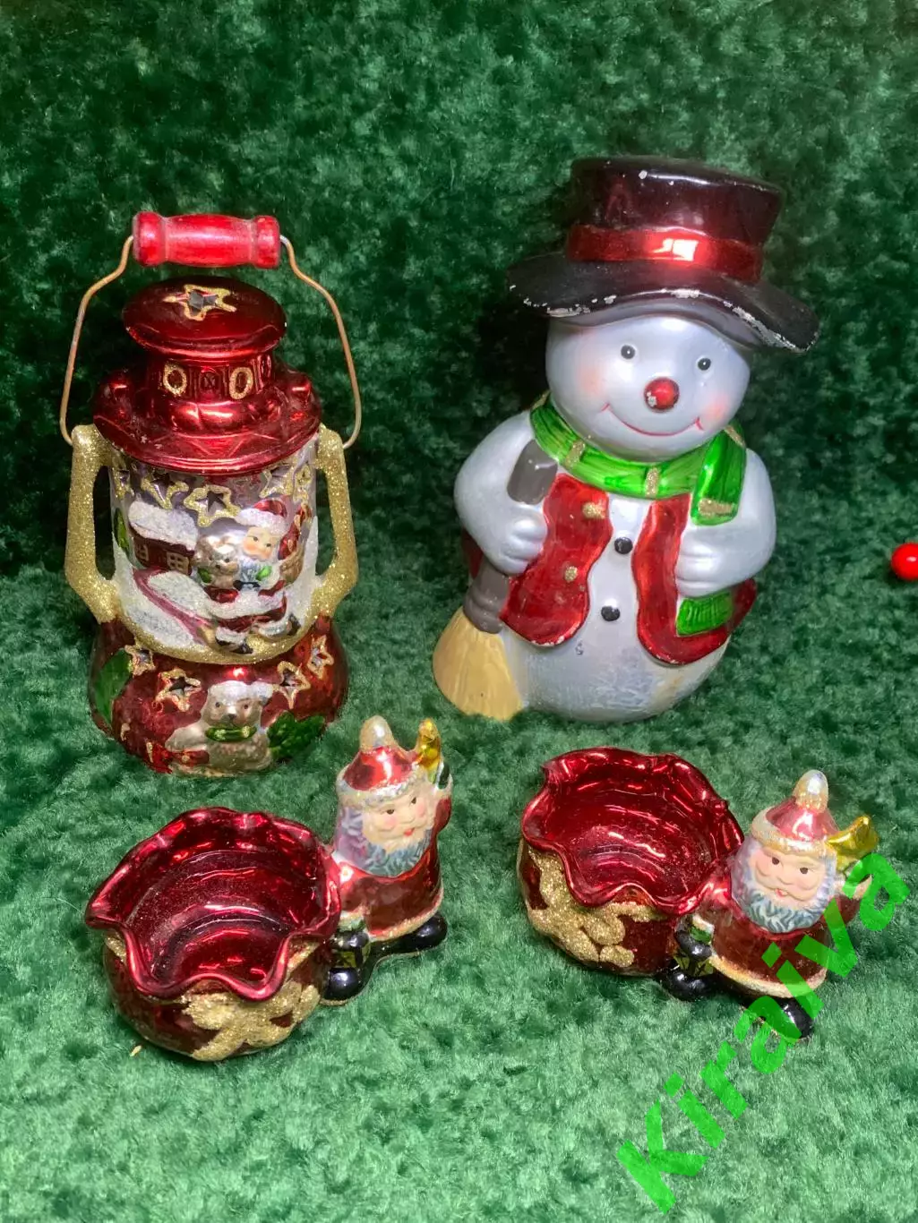 Набор новогоднего декора подсвечники Дед Мороз и фигурка снеговика и фон (Н2894 1