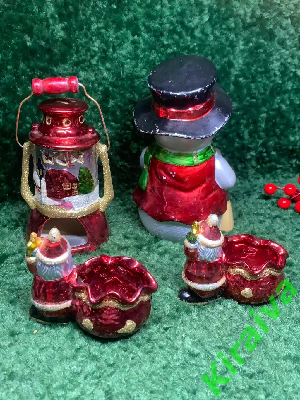 Набор новогоднего декора подсвечники Дед Мороз и фигурка снеговика и фон (Н2894 2