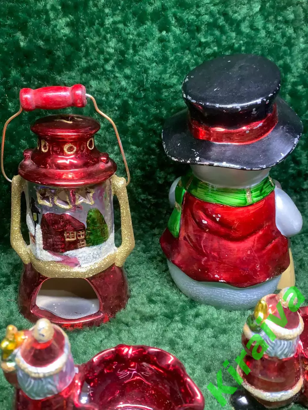 Набор новогоднего декора подсвечники Дед Мороз и фигурка снеговика и фон (Н2894 3