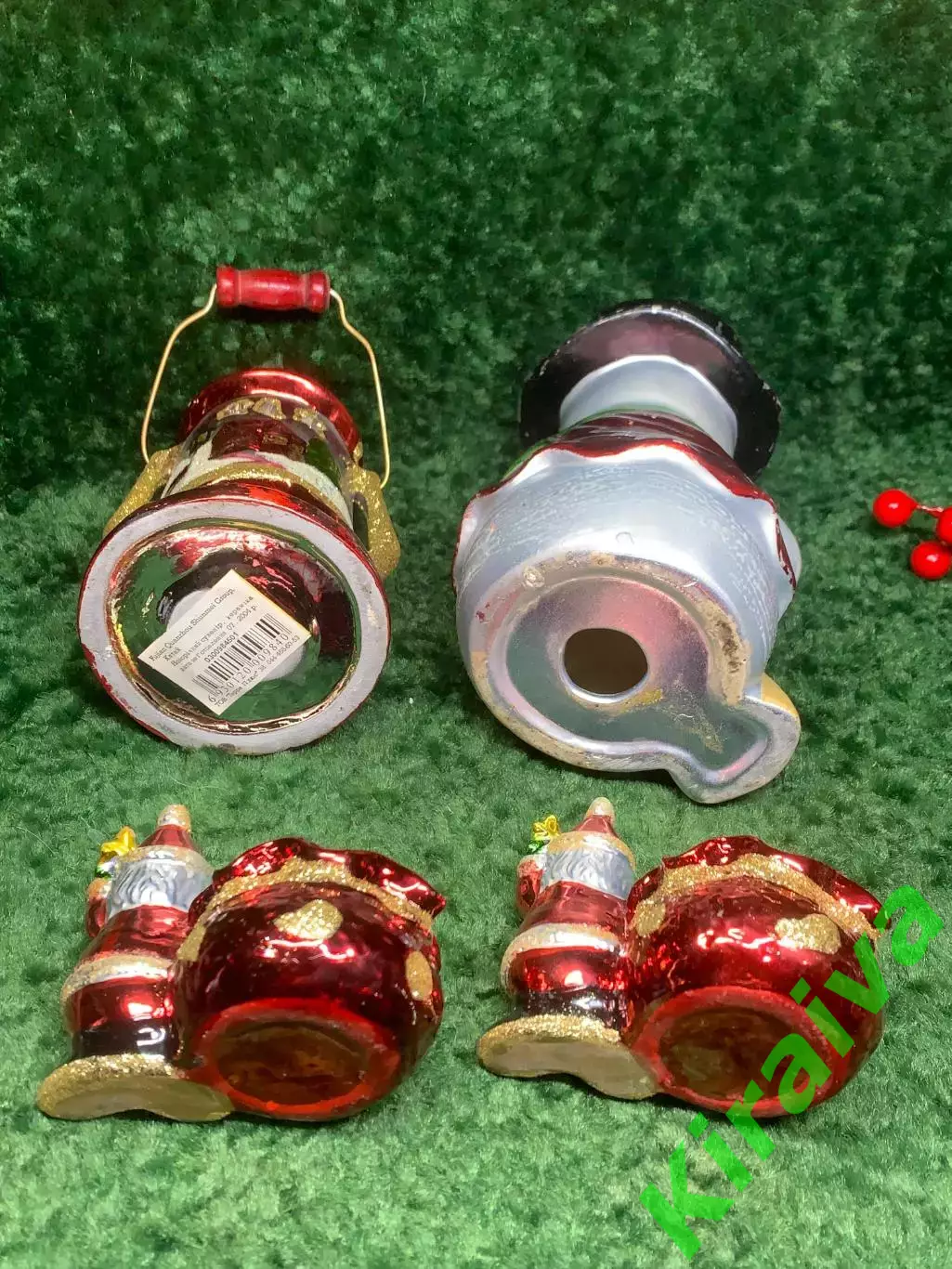 Набор новогоднего декора подсвечники Дед Мороз и фигурка снеговика и фон (Н2894 4