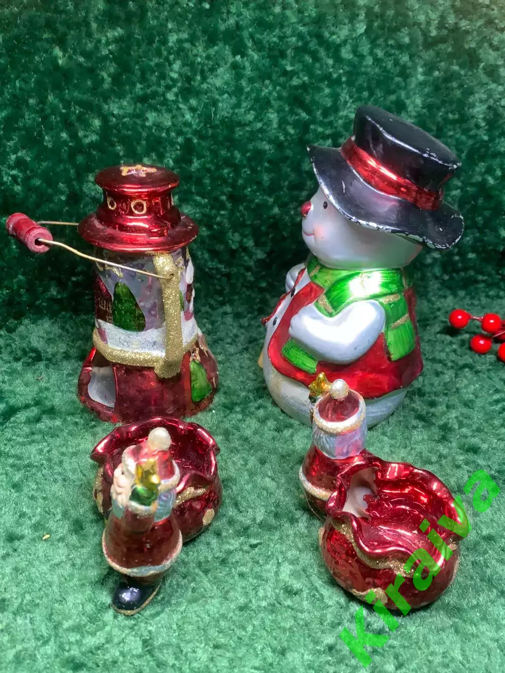 Набор новогоднего декора подсвечники Дед Мороз и фигурка снеговика и фон (Н2894 5