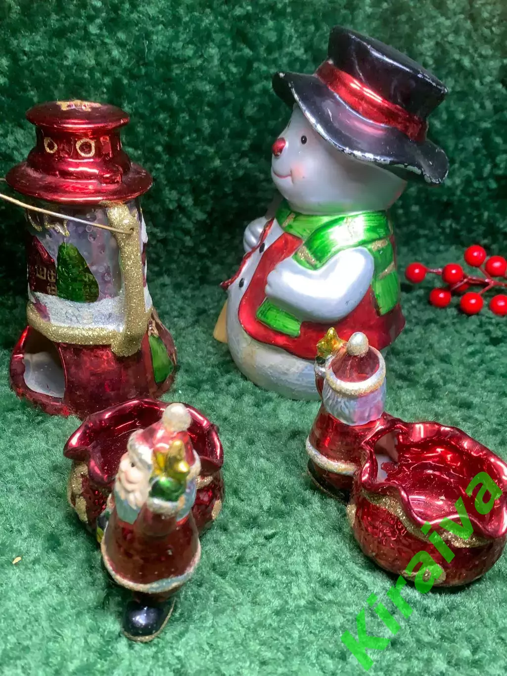Набор новогоднего декора подсвечники Дед Мороз и фигурка снеговика и фон (Н2894 6