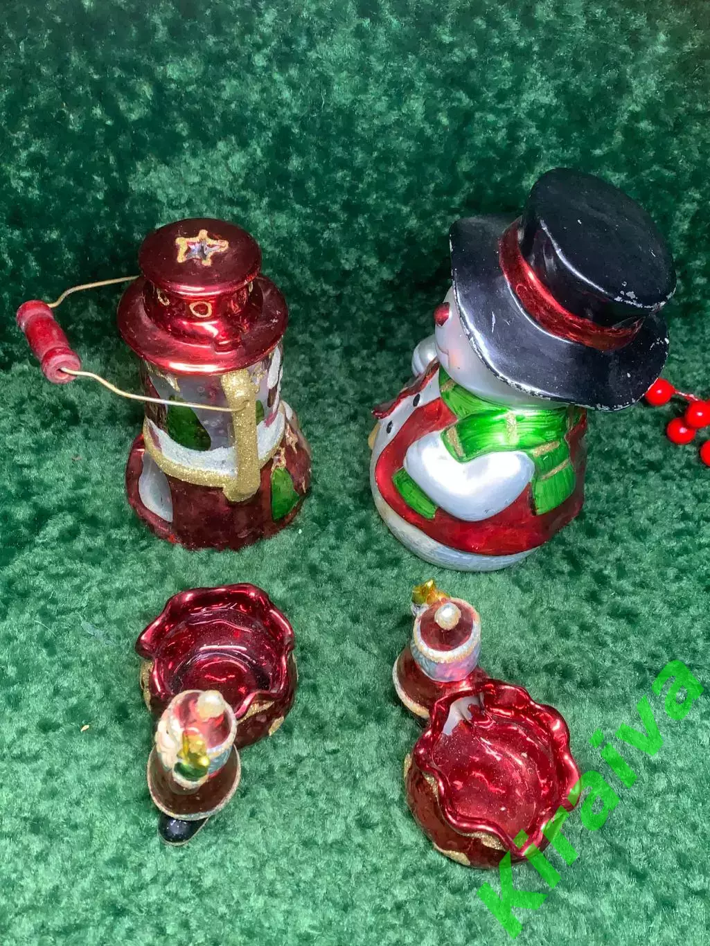 Набор новогоднего декора подсвечники Дед Мороз и фигурка снеговика и фон (Н2894 7