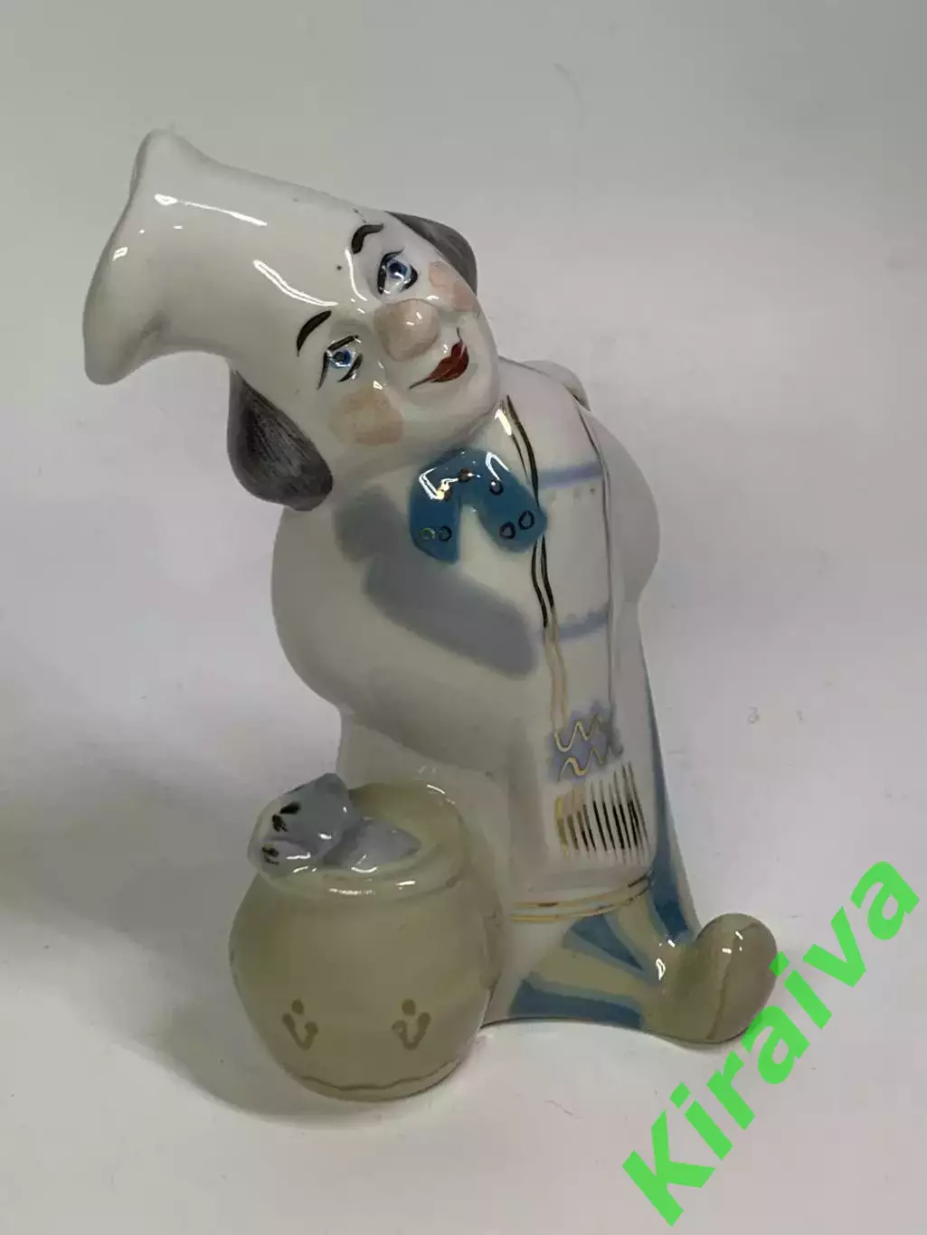Статуэтка винтажная «Клоун-повар с котом» фарфоровая СССР ручная роспись Н2845,1
