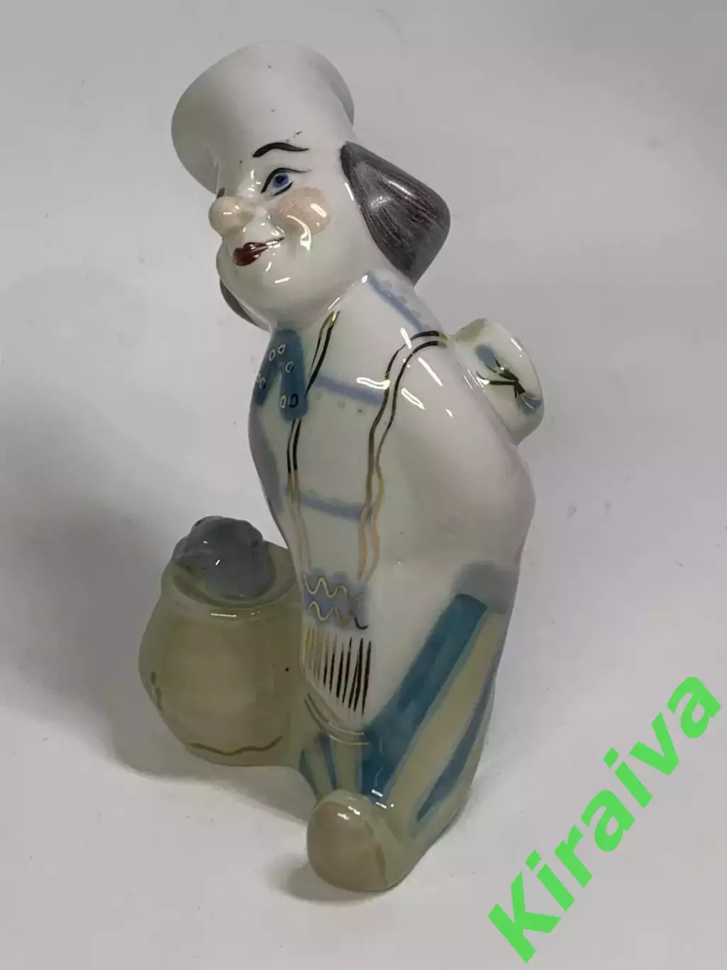 Статуэтка винтажная «Клоун-повар с котом» фарфоровая СССР ручная роспись Н2845,1 1