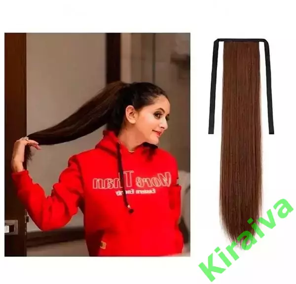 Шиньон накладной хвост на ленте 60 см блонд густой прямой (Н2896) 1