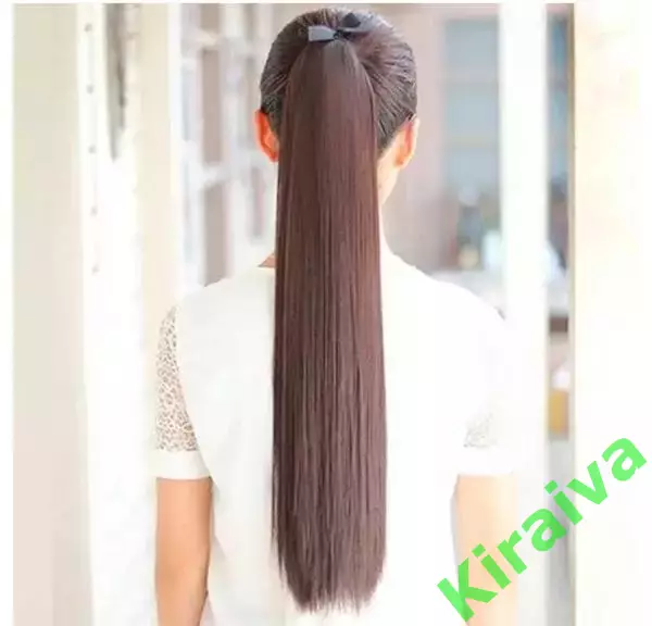 Шиньон накладной хвост на ленте 60 см блонд густой прямой (Н2896) 2