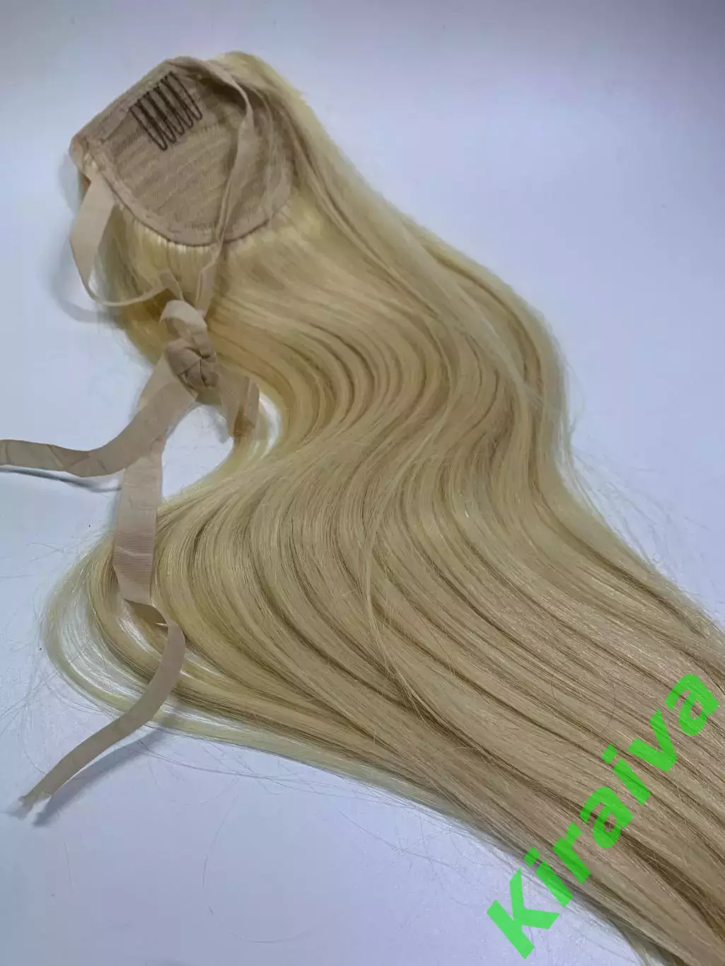 Шиньон накладной хвост на ленте 60 см блонд густой прямой (Н2896) 3