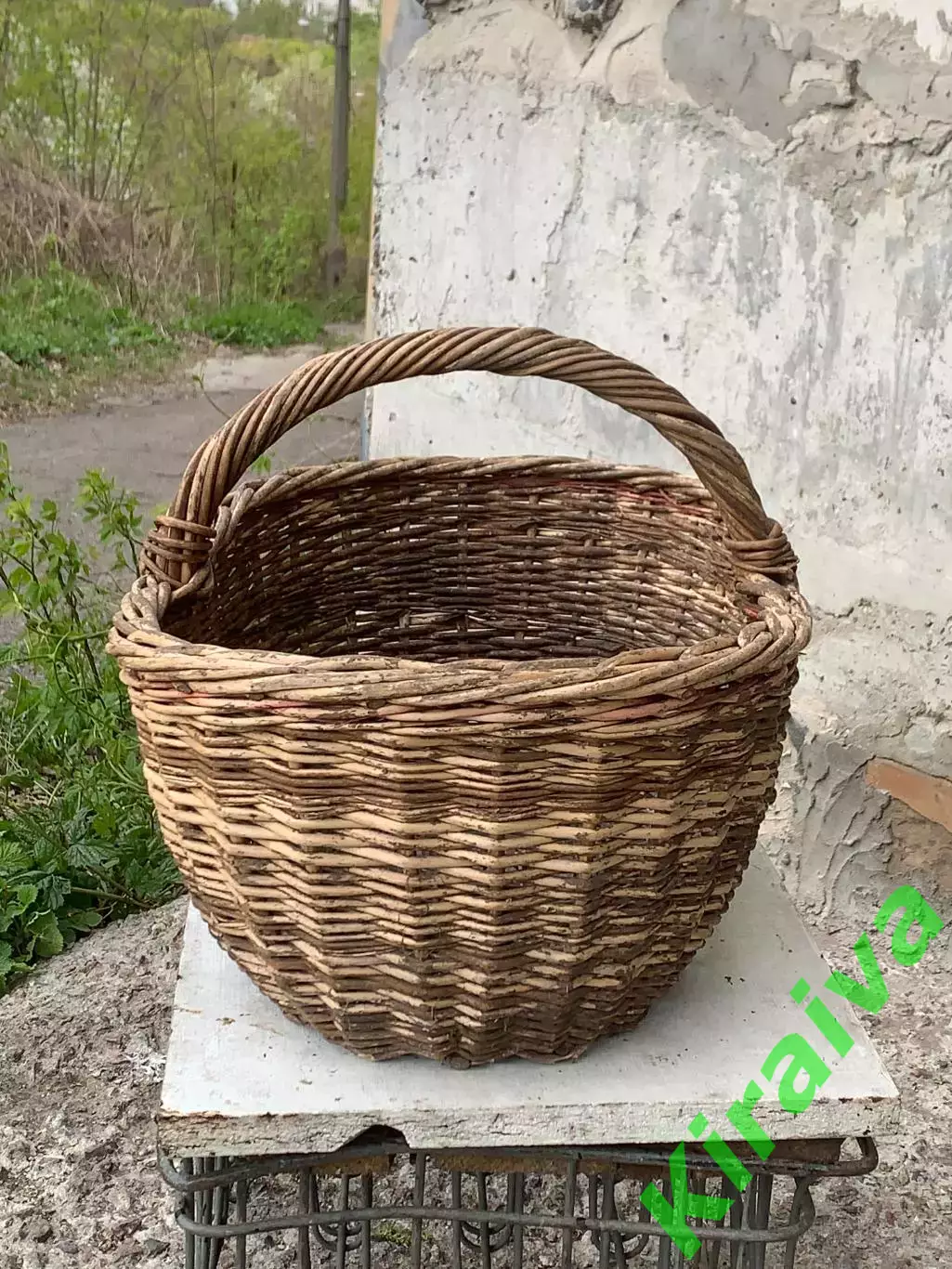 Корзина плетёная из лозы овальная большая с ручкой ажурная бежевая винтаж Н2900 3
