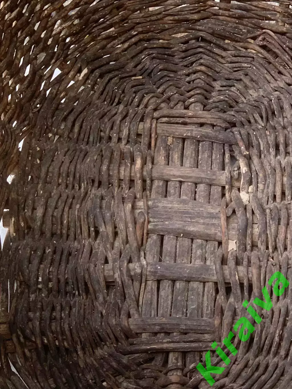Корзина плетёная из лозы овальная большая с ручкой ажурная бежевая винтаж Н2900 6