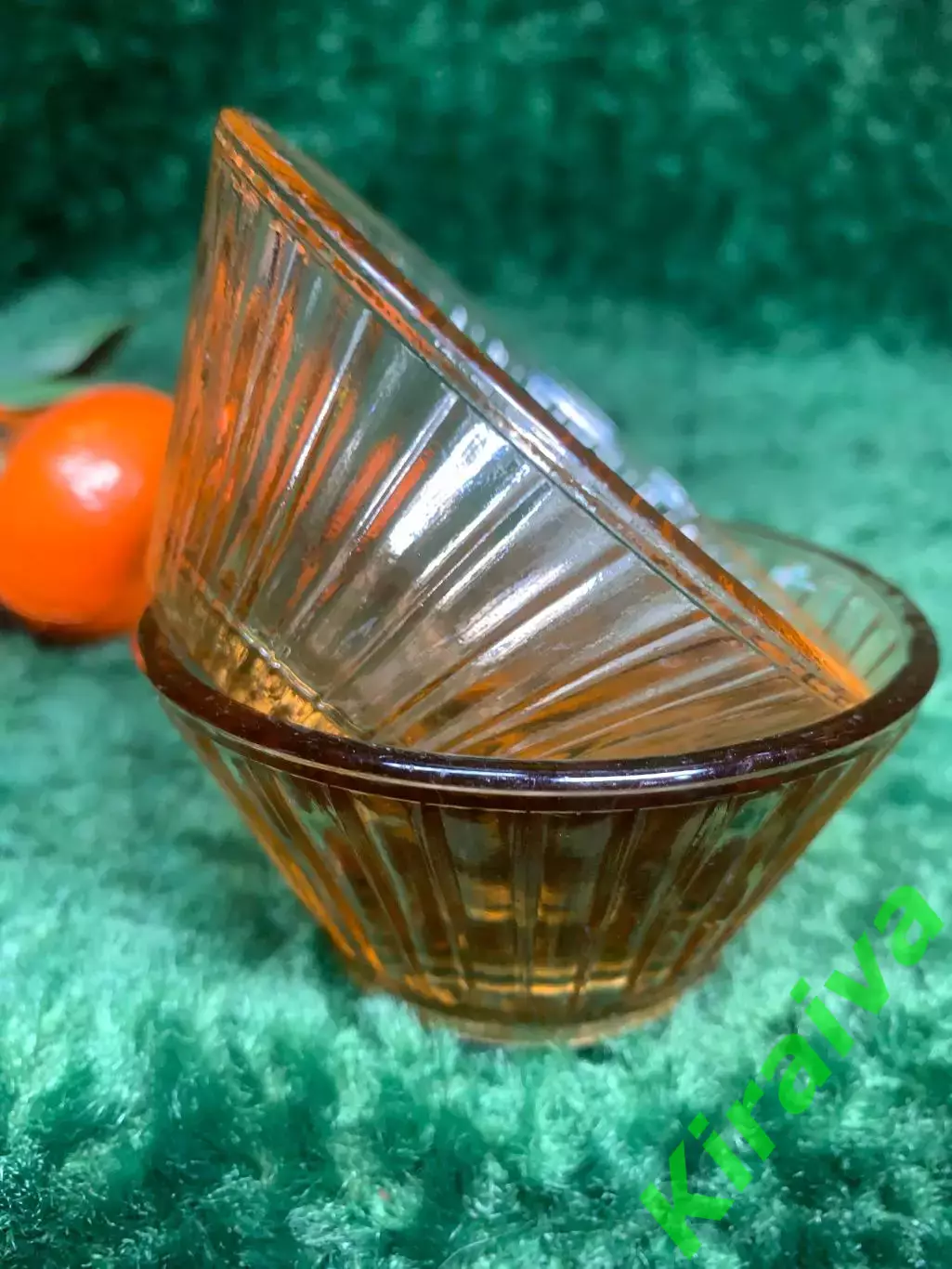 Солонка винтажная из цветного стекла коричневая ребристая 1960-е 8 см (Н121) 7