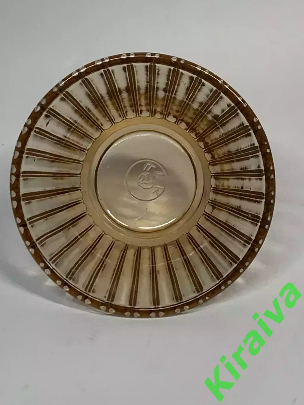 Солонка винтажная из цветного стекла коричневая ребристая 1960-е 8 см (Н121,1) 5