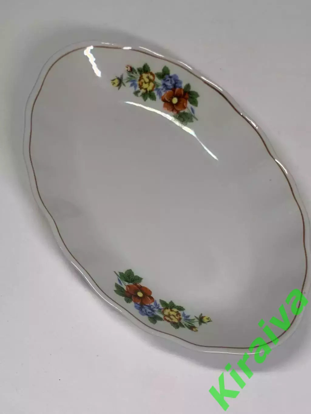 Блюдо овальное фарфор винтажное КНДР 1950-е «Мейсенский цветок» 23 см (Н2928) 4