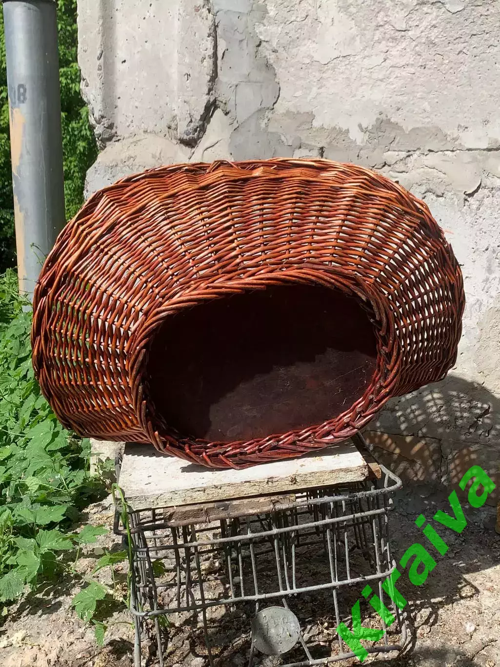 Плетеная корзина-дровница из лозы большая винтажная (Н7005) 5