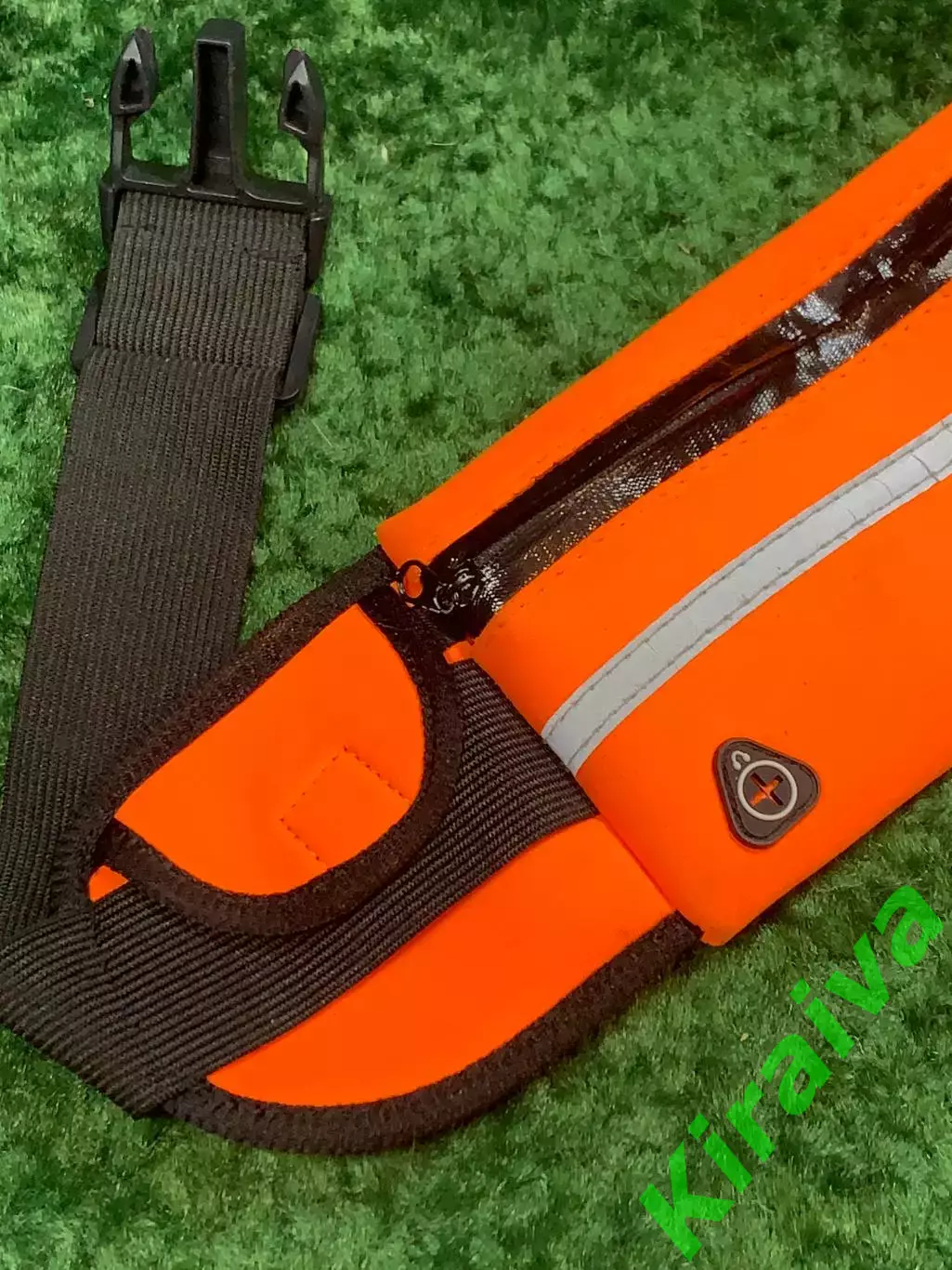 Сумка поясная RunningBag для бега оранжевая с карманом для бутылки Н8050 1