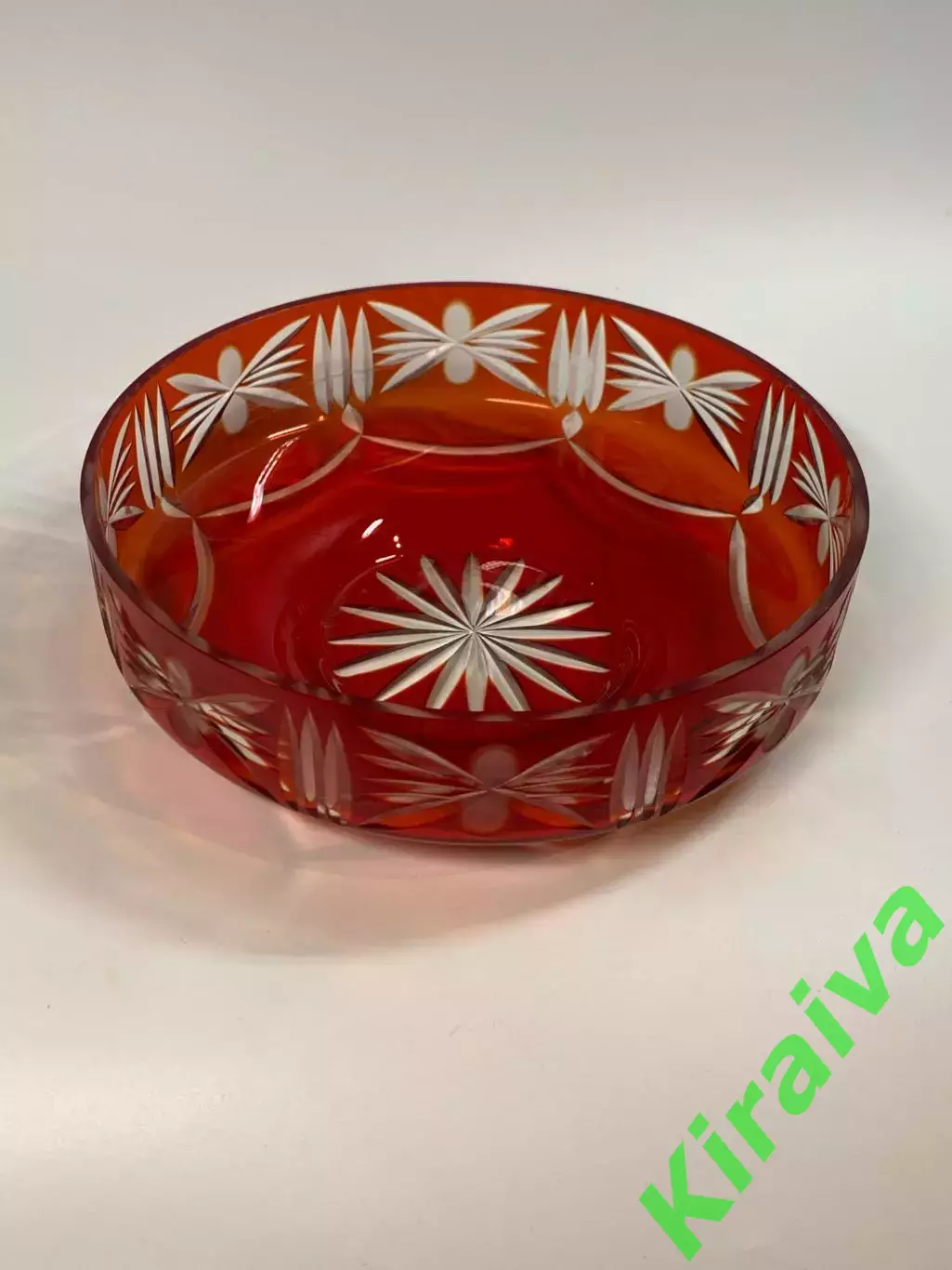 Ваза-салатник из красного накладного хрусталя СССР, алмазная огранка (Н8170) 2
