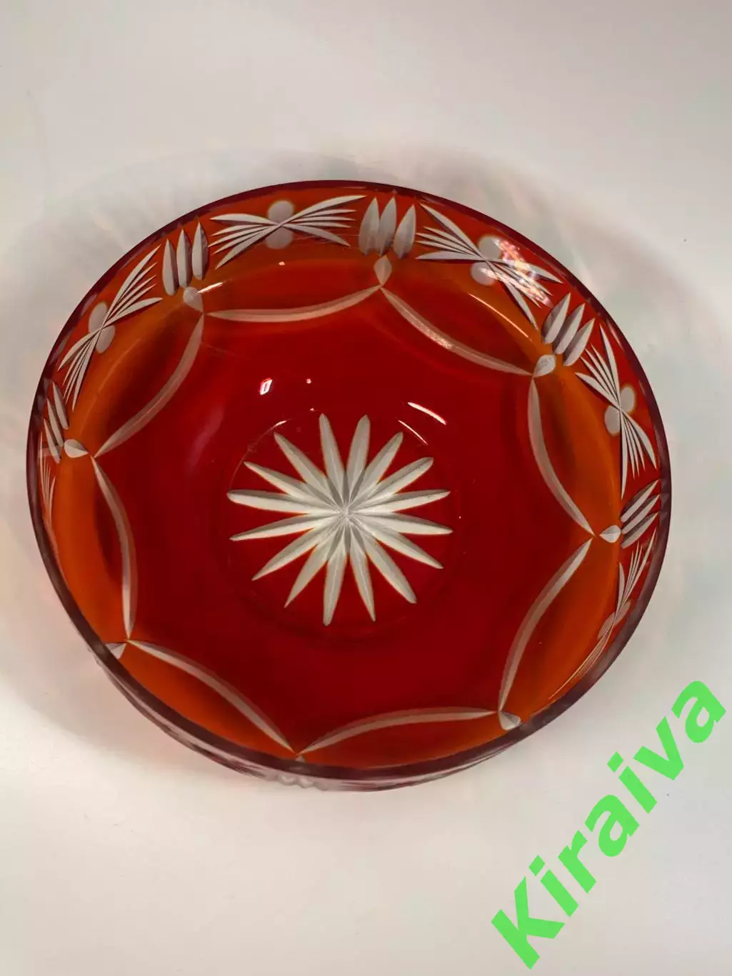 Ваза-салатник из красного накладного хрусталя СССР, алмазная огранка (Н8170) 3