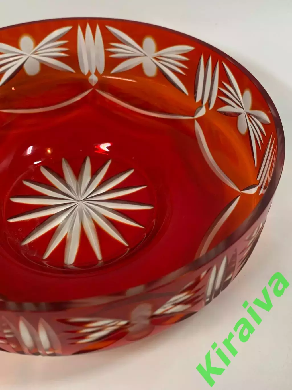 Ваза-салатник из красного накладного хрусталя СССР, алмазная огранка (Н8170) 7