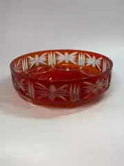 Ваза-салатник из красного накладного хрусталя СССР, алмазная огранка (Н8170)