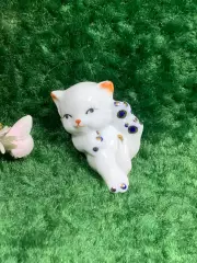 Статуэтка миниатюрная «Котёнок» фарфоровая фигурка, синий и золотой декор (Н8196