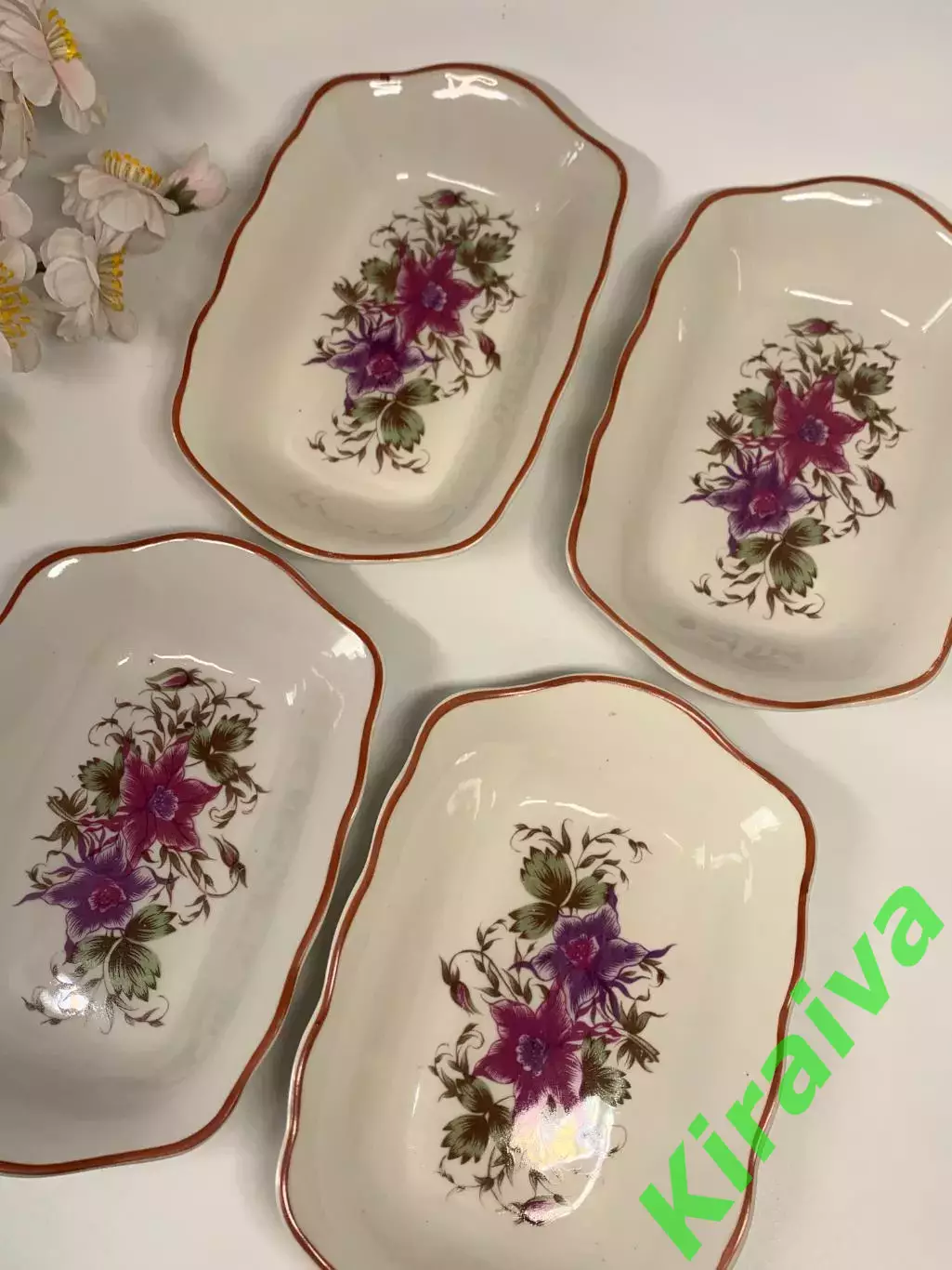 Винтажный комплект из 4 порционных салатник / селедочница фарфоровые Н8289 5