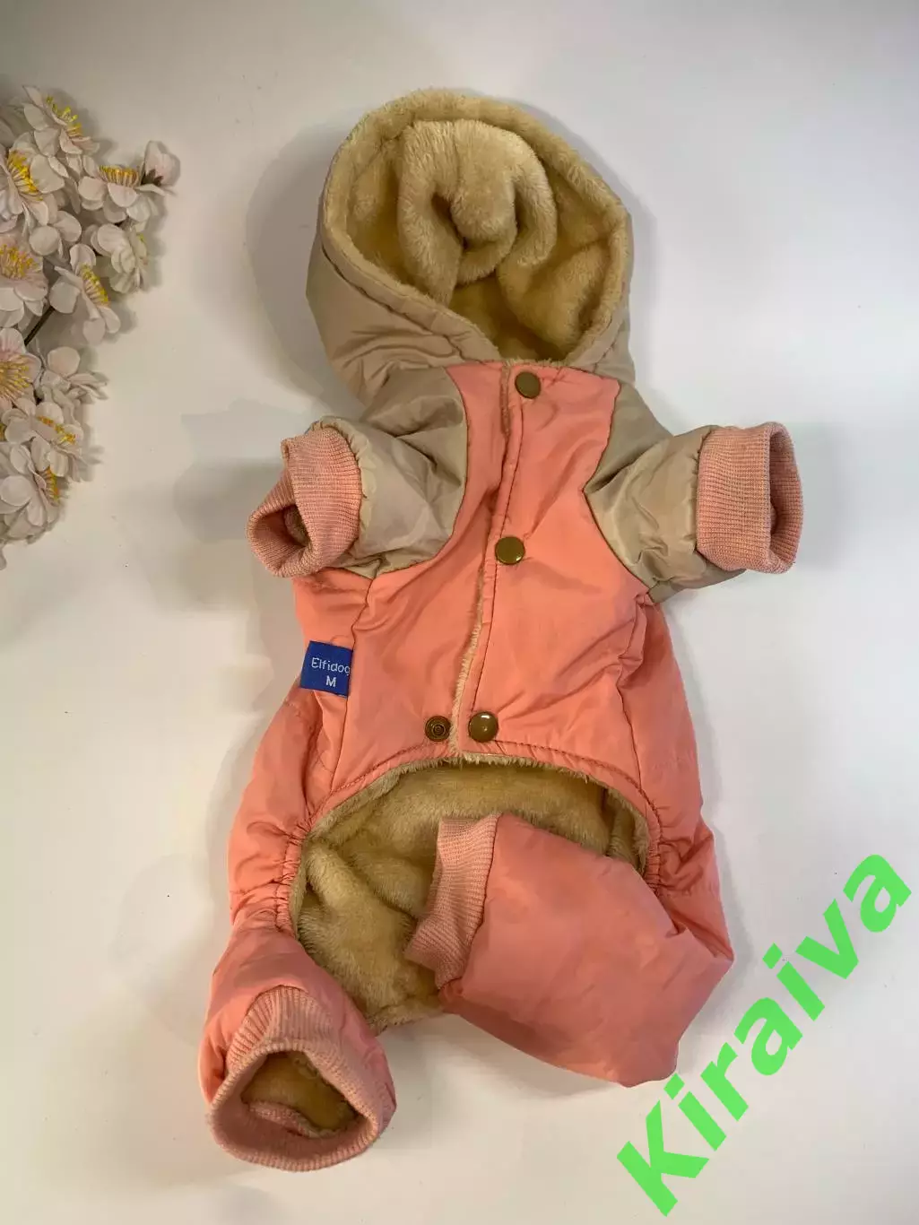 Зимний комбинезон меховой для собак с капюшоном Elfidog, размер M, спинка Н8293 2