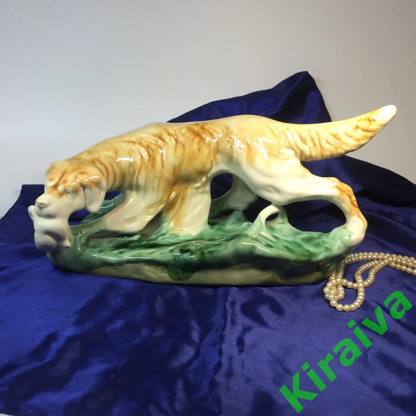 Статуэтка Охотничья собака с уткой с дичью Обливная керамика майолика Н4387 1