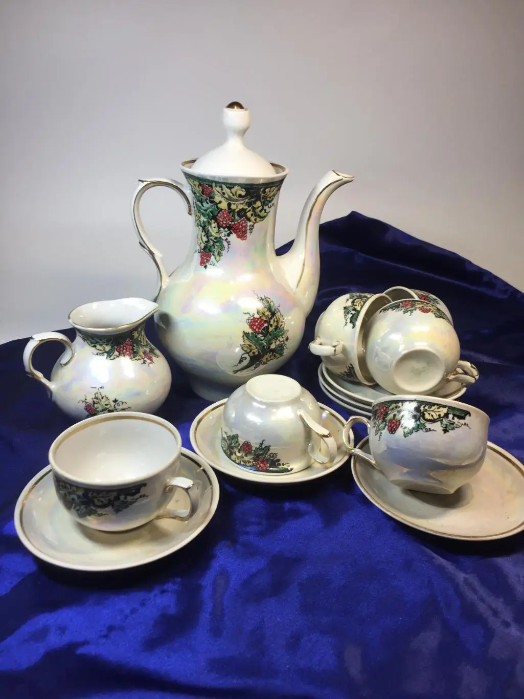 Кофейный сервиз на 6 персон для эспрессо перламутр позолота винтаж Н4385 15 пред 1