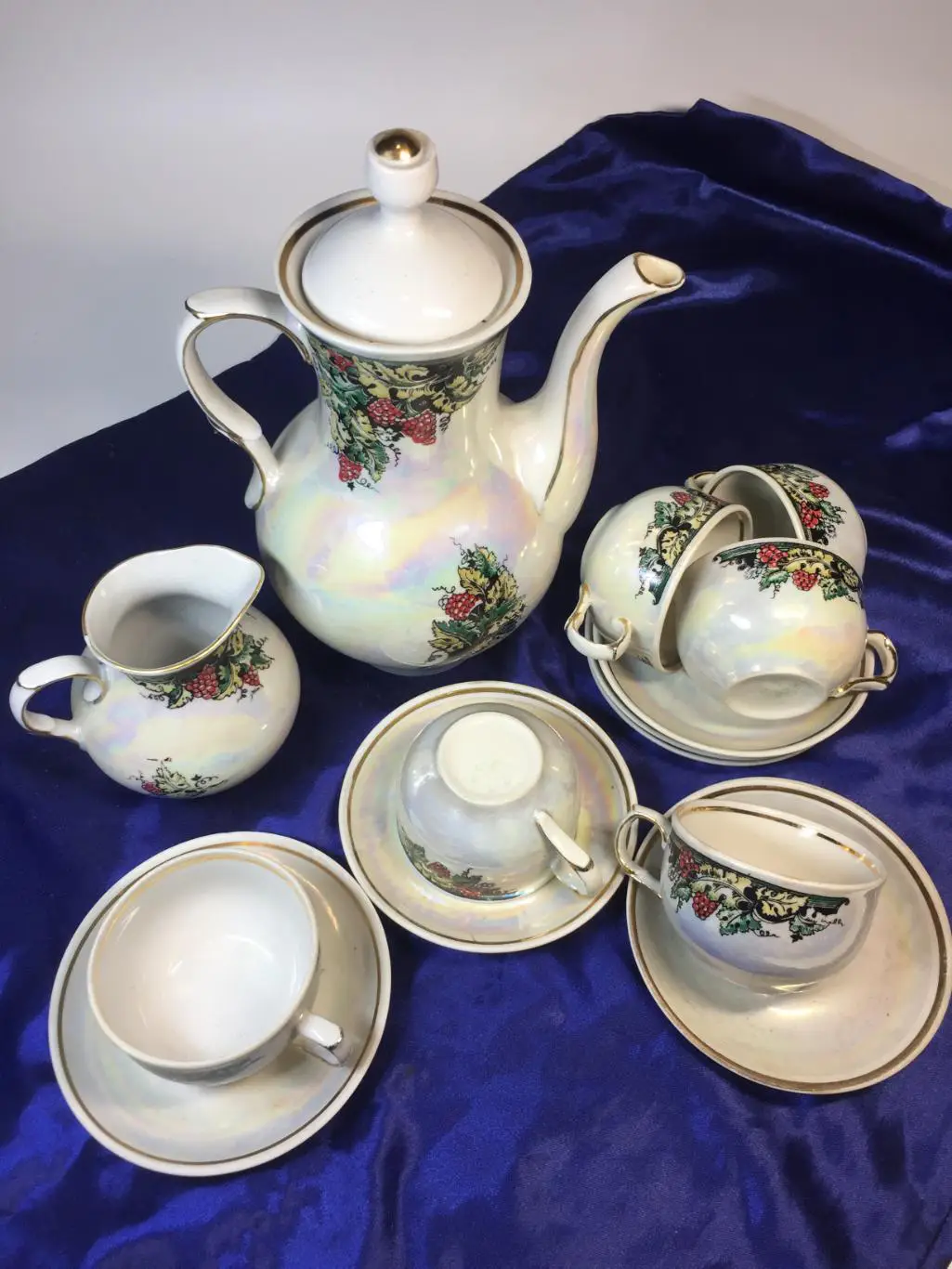 Кофейный сервиз на 6 персон для эспрессо перламутр позолота винтаж Н4385 15 пред 2