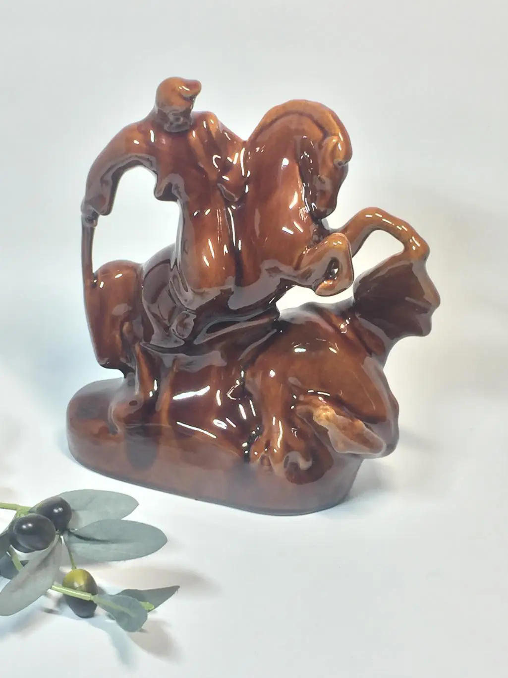 Фигурка Козак на коне, в битве с драконом крамика майолика винтаж Н4378