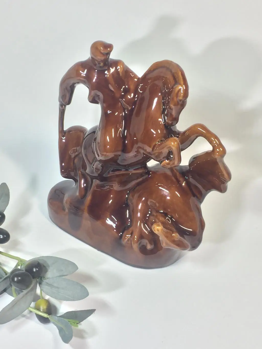 Фигурка Козак на коне, в битве с драконом крамика майолика винтаж Н4378 1