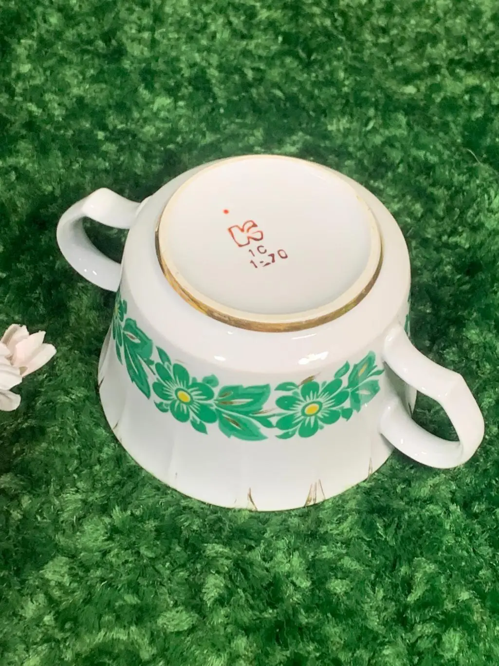 Бульонница фарфоровая винтаж Киев 370 мл с позолотой и цветочным декором Н992 4