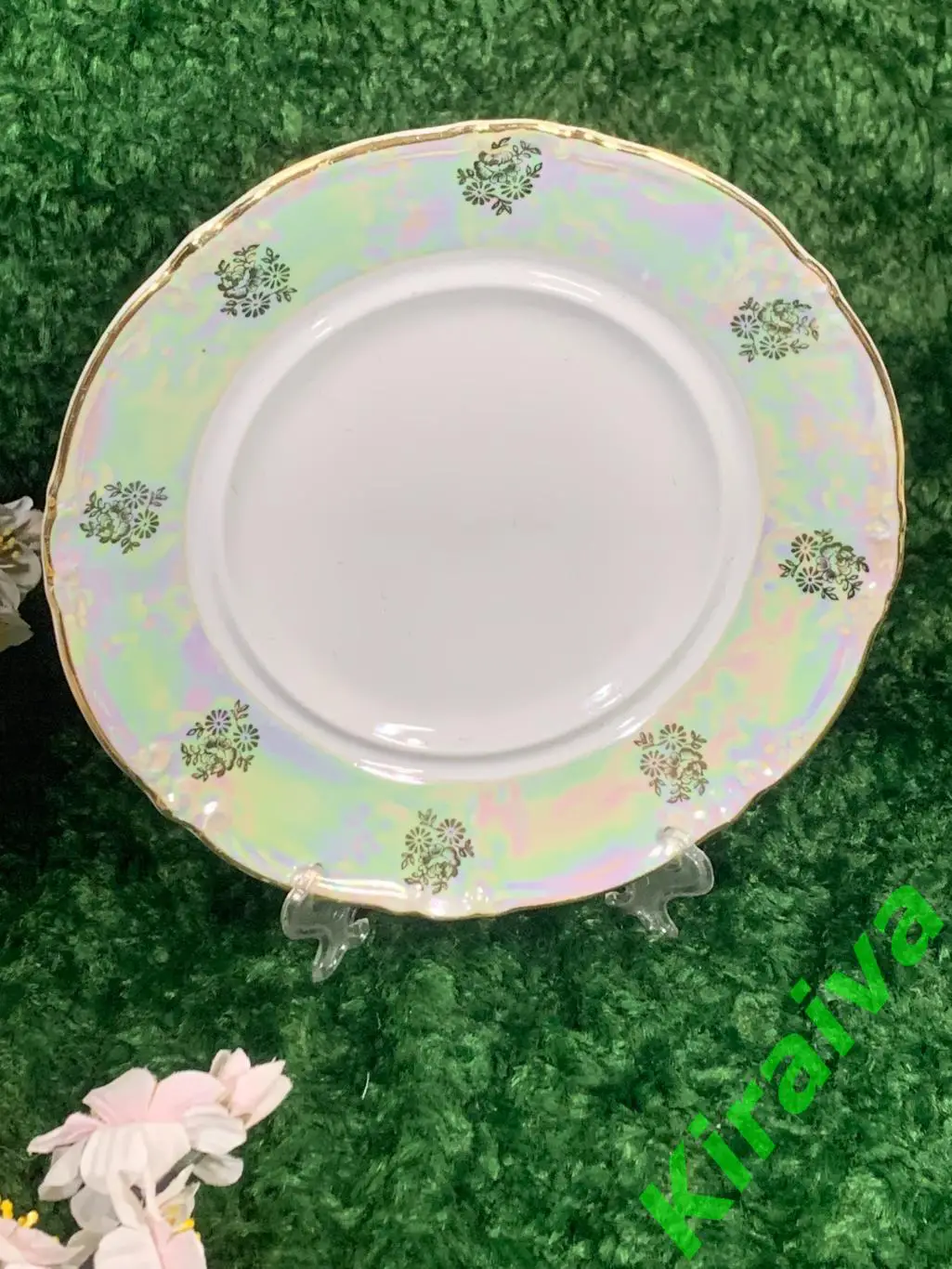 Винтажная фарфор тарелка Kahla (ГДР) 1970-х годов, перламутровая глазурь Н1631 1