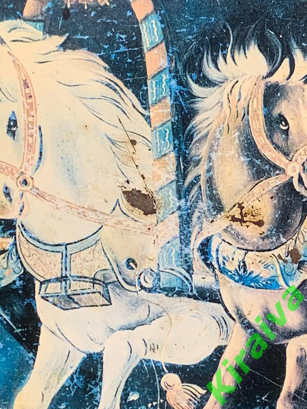 Старинный поднос «Зимняя тройка» редкий, роспись, тонкий металл, 45?32 см Н1632 3