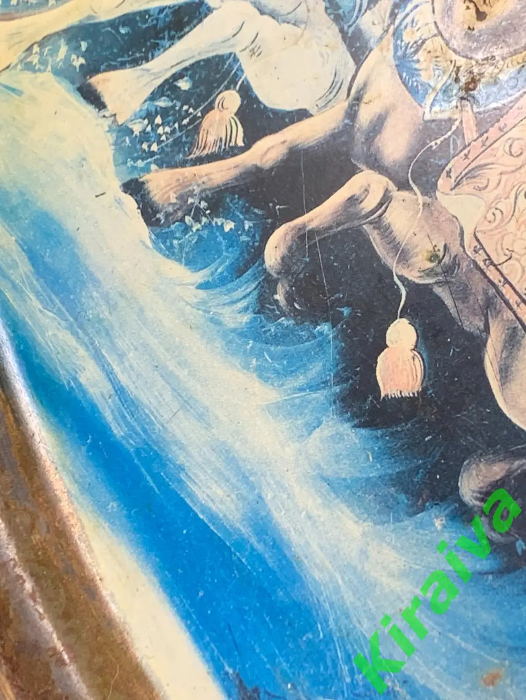 Старинный поднос «Зимняя тройка» редкий, роспись, тонкий металл, 45?32 см Н1632 4