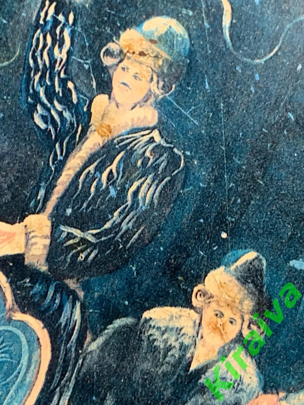 Старинный поднос «Зимняя тройка» редкий, роспись, тонкий металл, 45?32 см Н1632 5